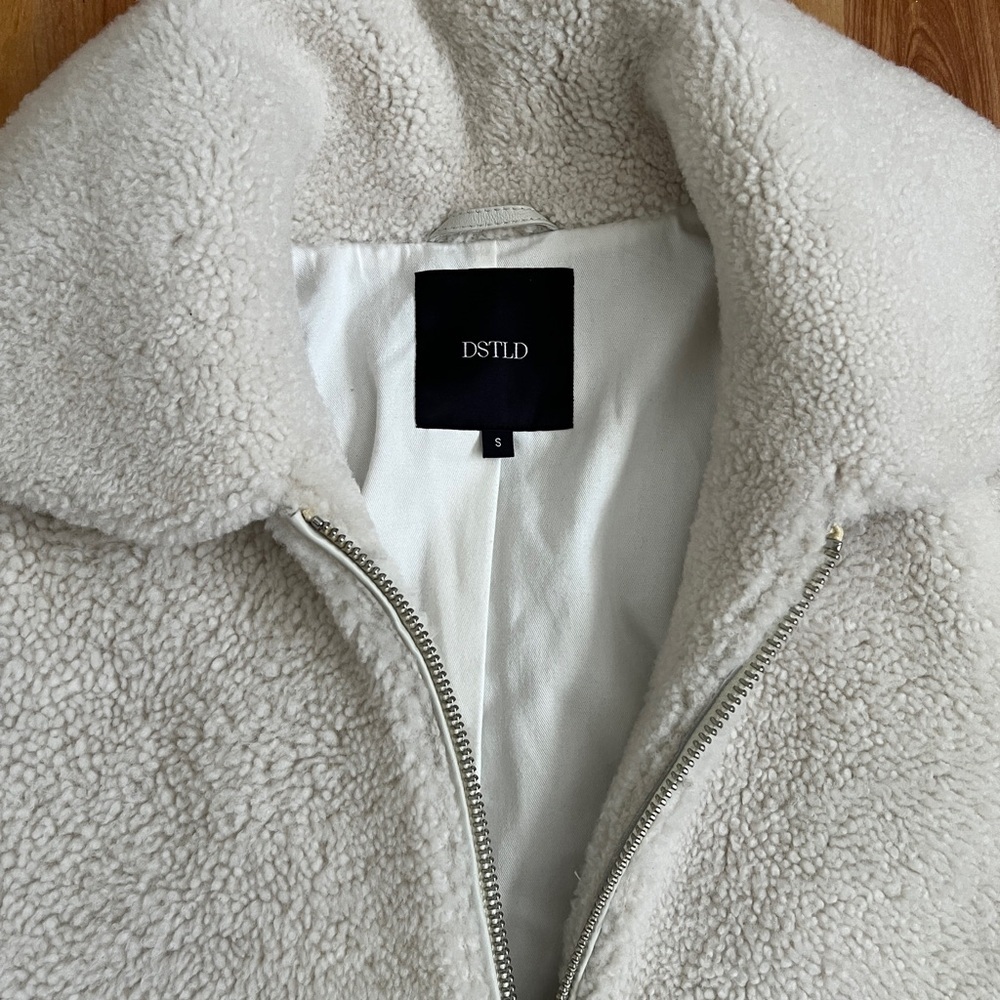 NWOT DSTLD Cream Lamb Shearling Jacket w zipper pockets fully lined SZ Small - Picture 9 of 14